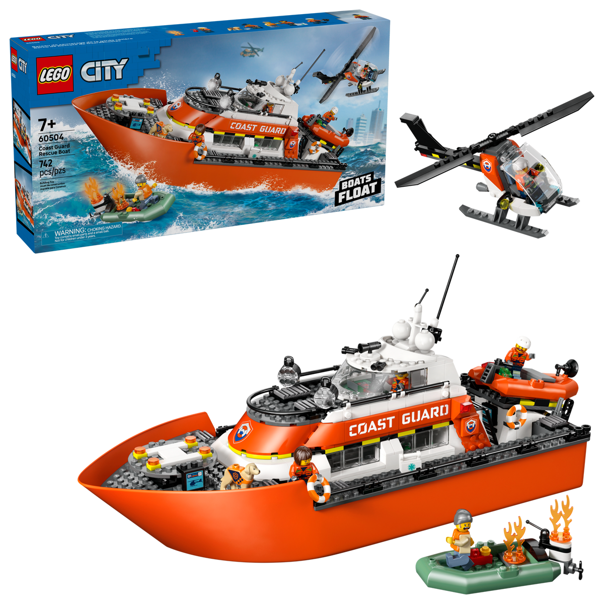 60504 Coast Guard Rescue Boat & Helicopter product image 1, provided for visual reference and product detail review